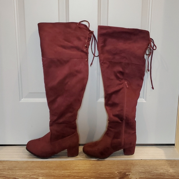 Room of Fashion Maroon Suede Boots - Picture 1 of 8
